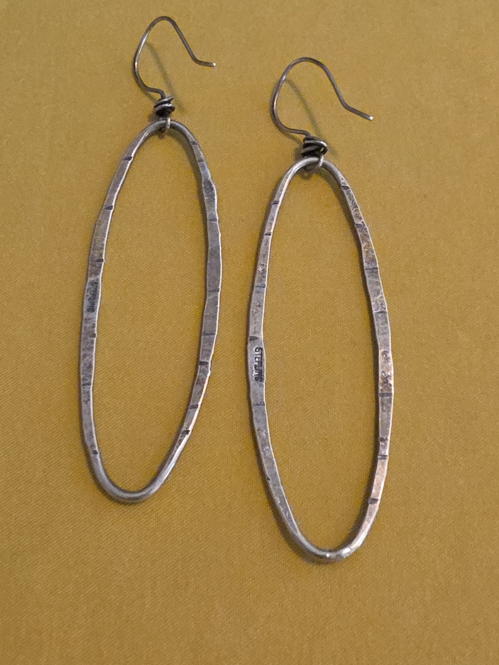 Sterling Silver Hammered Oval Drop Earrings